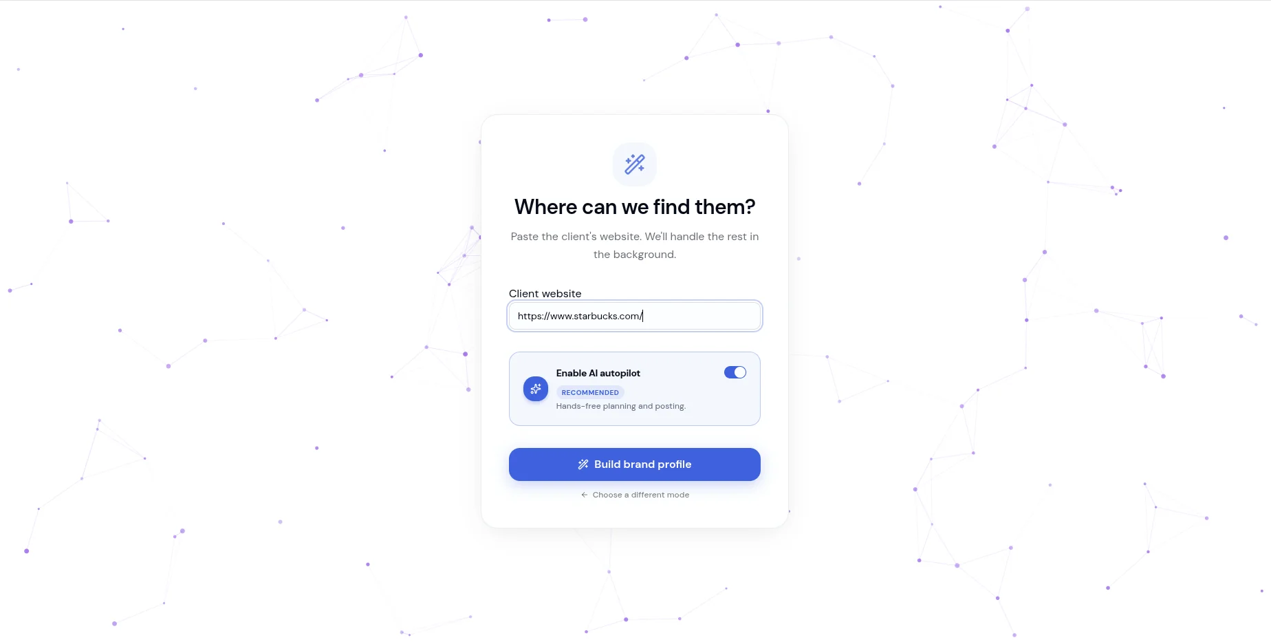 Step 1 — paste your website URL