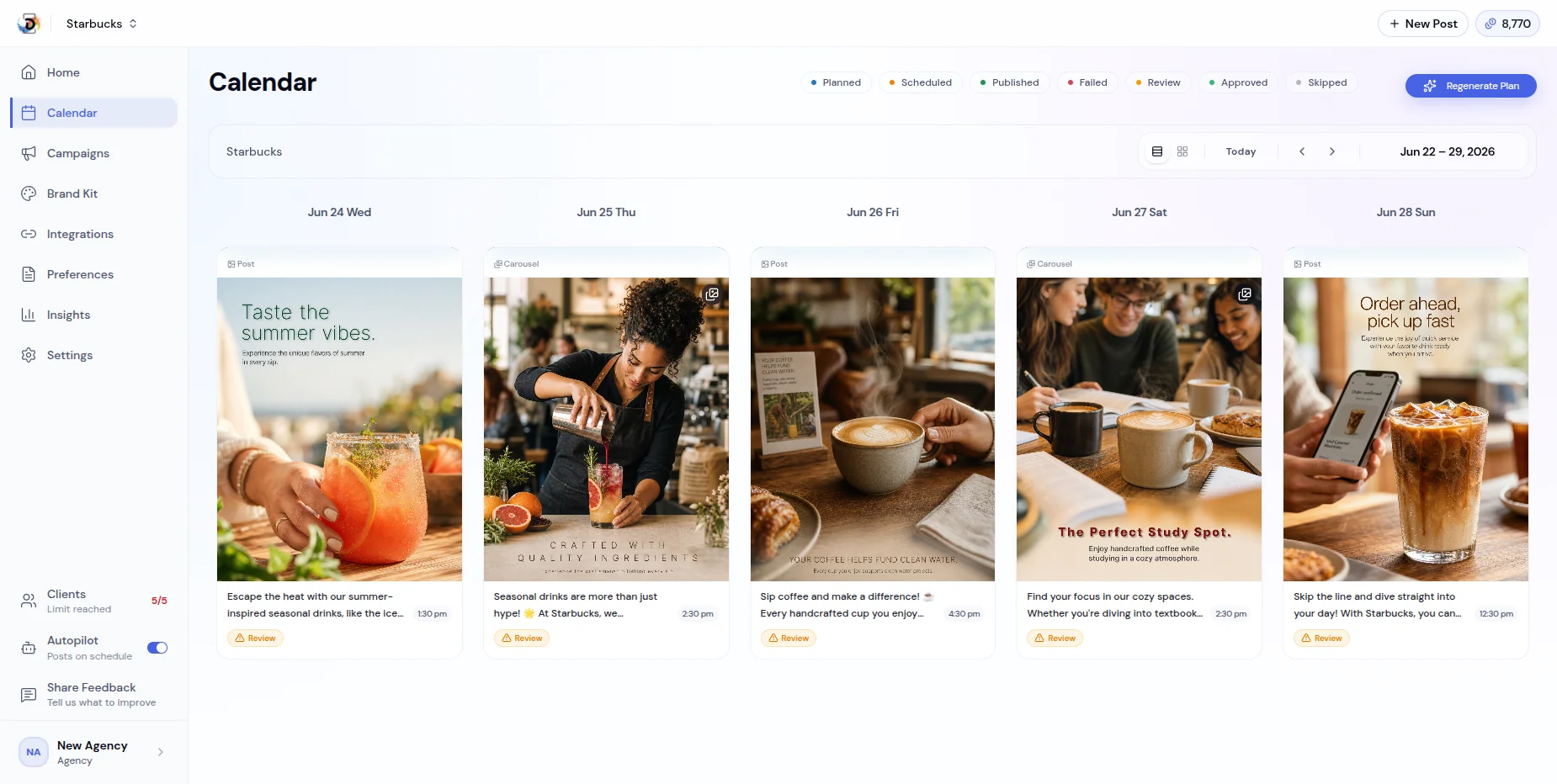 Step 4 — calendar filled with captions, images and scheduling